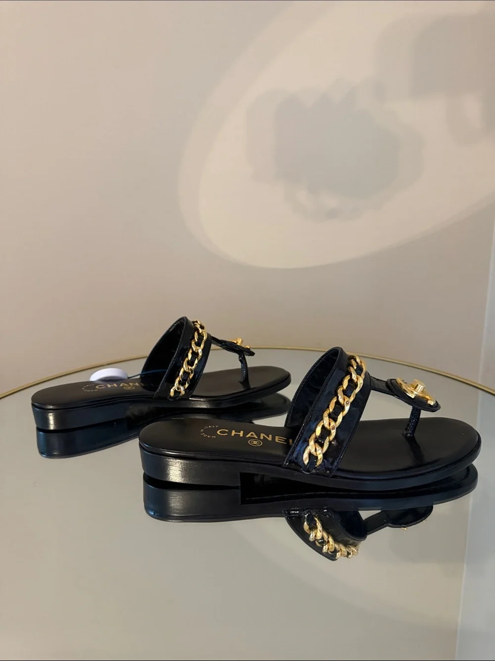 CHANEL Turnlock gold chain sandals size 36.5 - Picture 12 of 17